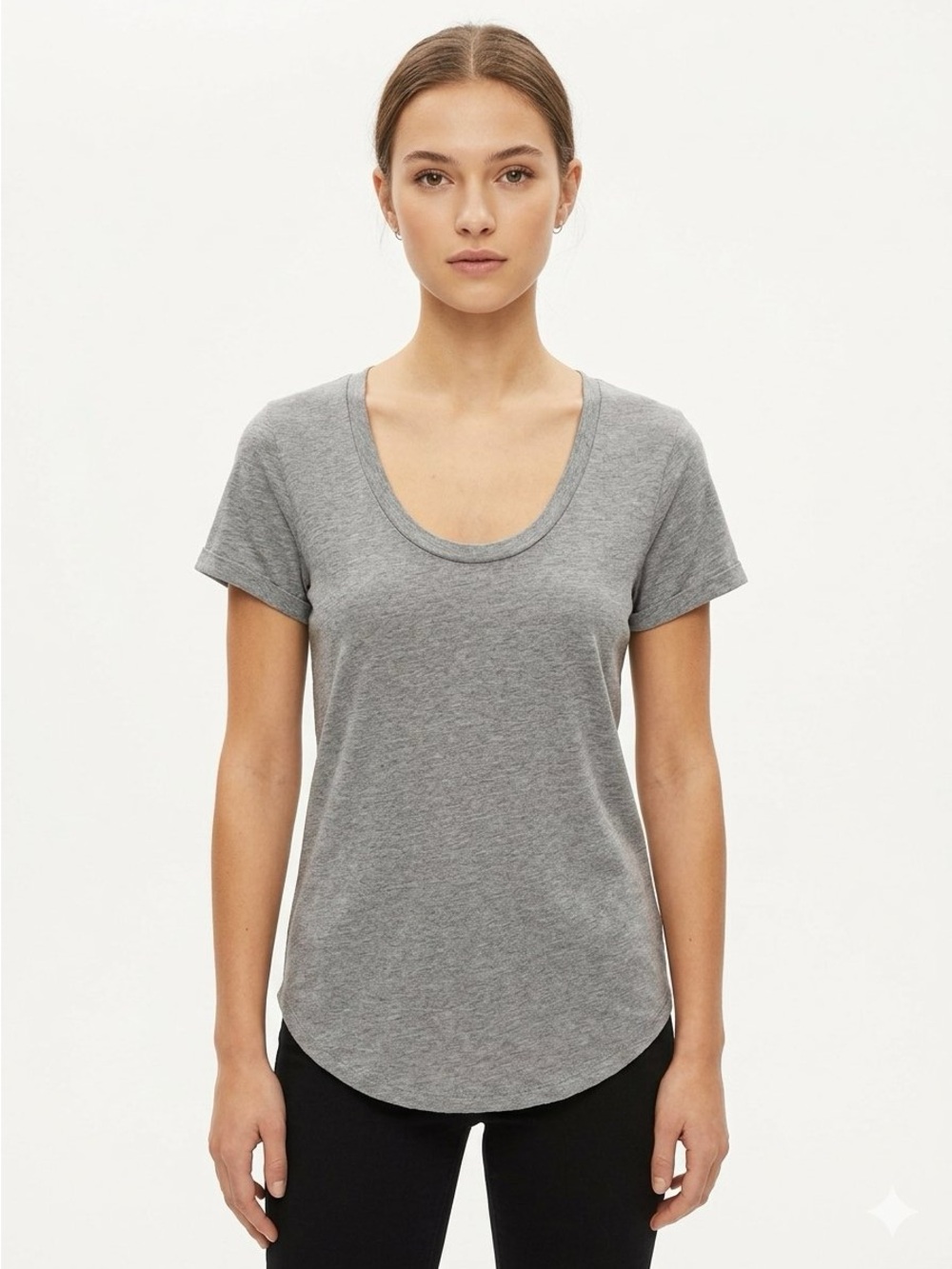 TOPSHOP Gray S/S Scoop Neck Tee T Shirt Size 2 S Small $40 EUC